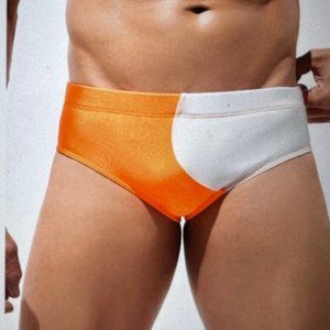 Brand New Men Two Tone Swim Brief Orange & White Various